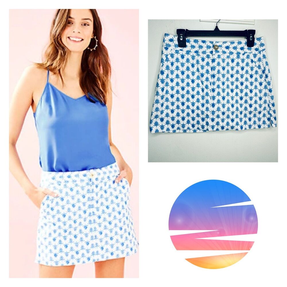 Lilly Pulitzer Skort Blue Turtle porcelain pattern blue white beach preppy surf